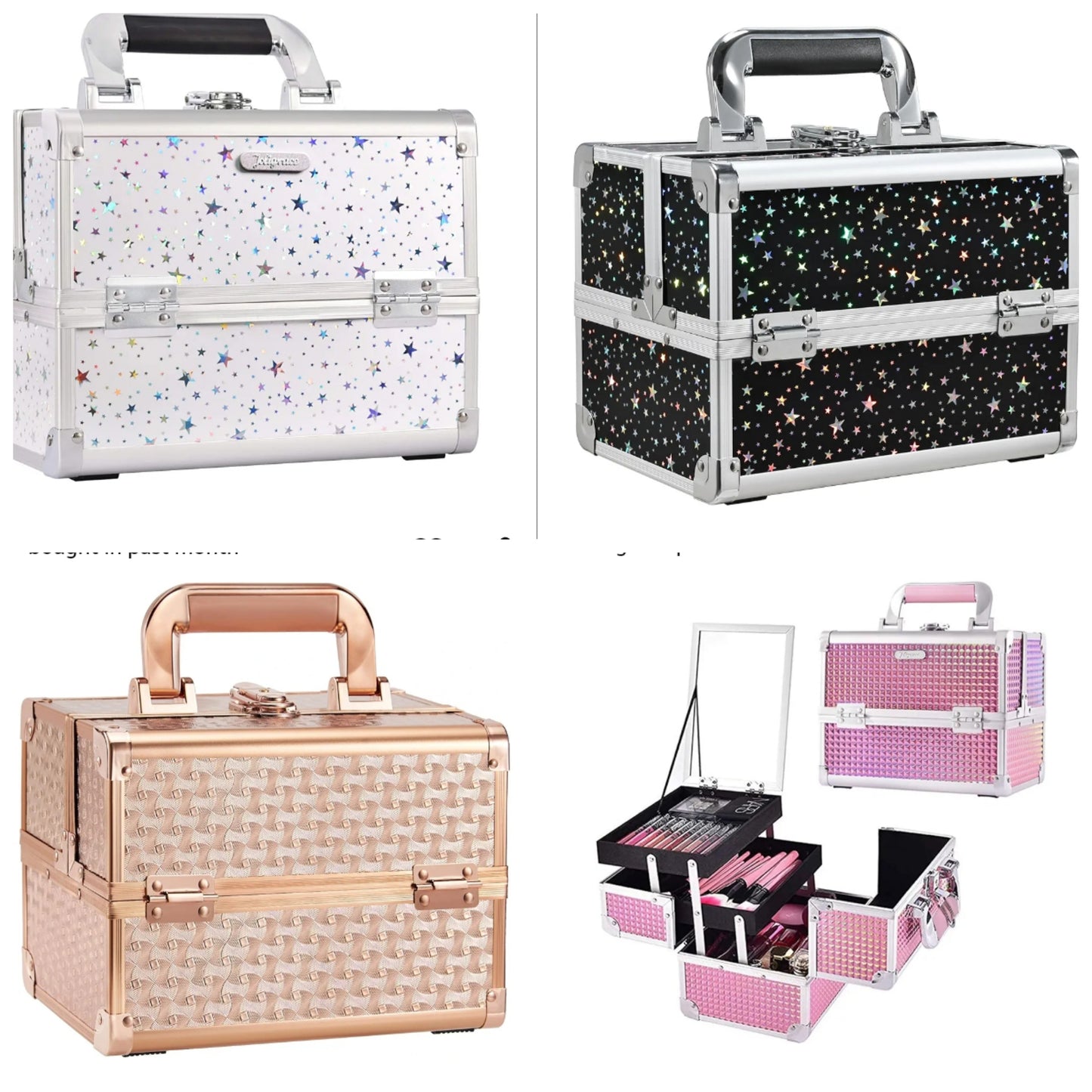 Makeup Train Case Cosmetic Box 2-Tier Tray Jewelry Storage Organizer with Mirror Key Lock Portable Carrying Makeup Box