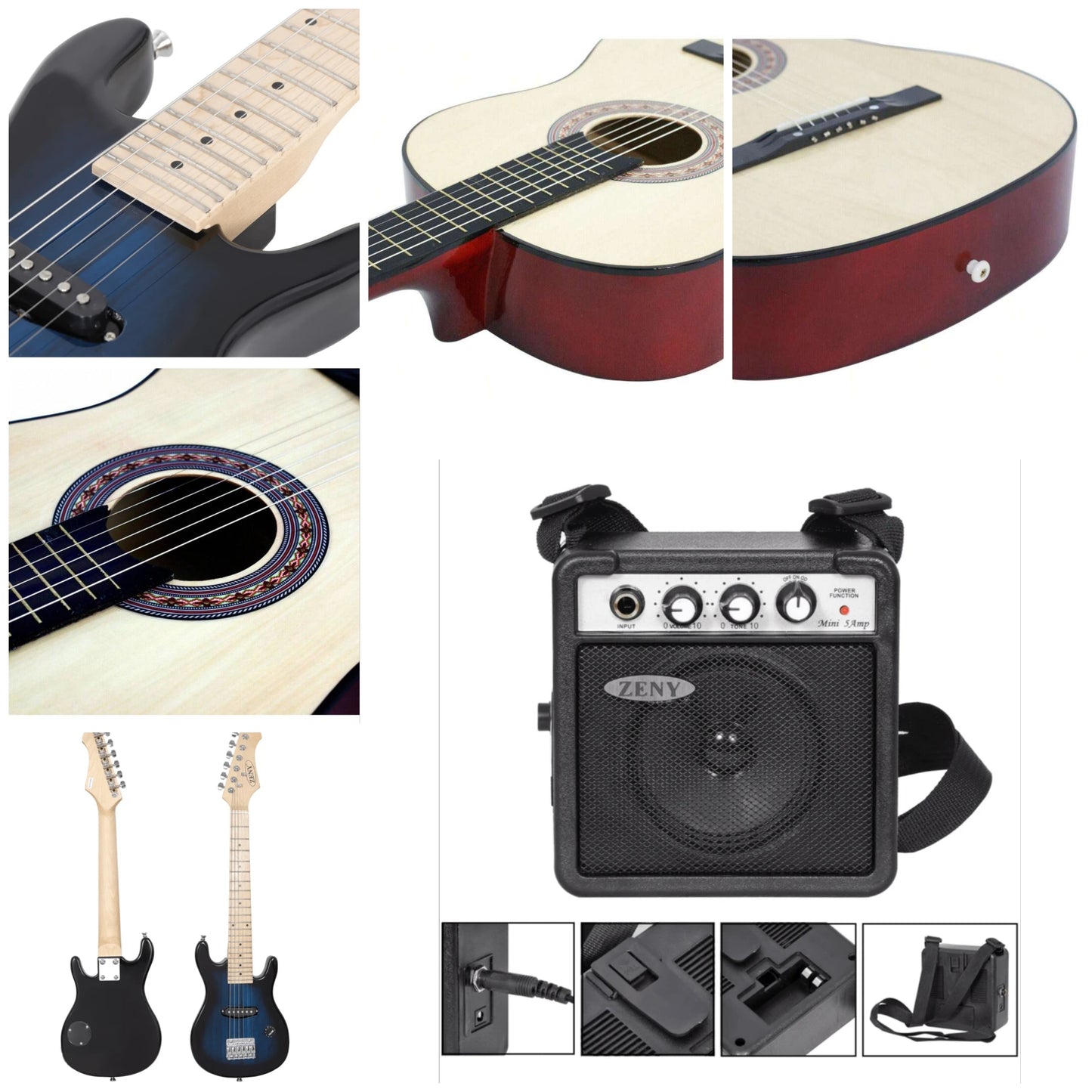 38" Acoustic or 30" Electric Guitar Full Size 6-String Guitar For Starter Beginner Natural,Guitar Inflatable Huge,Guitar Pedal Coupler,Guitar Strap With Spikes
