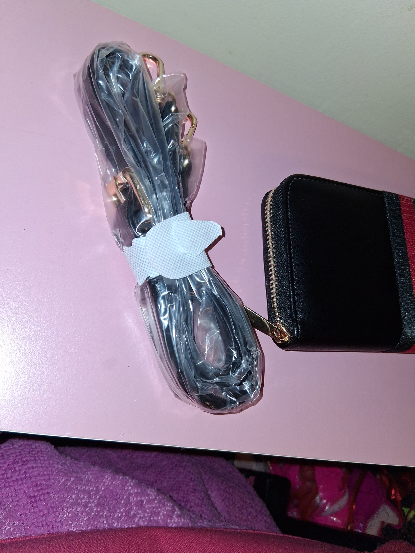 COCOMONEY HANDBAG BLACK WITH WALLET AND STRAP 10IN BY 8IN BY 5IN ONLY 2 of these pu