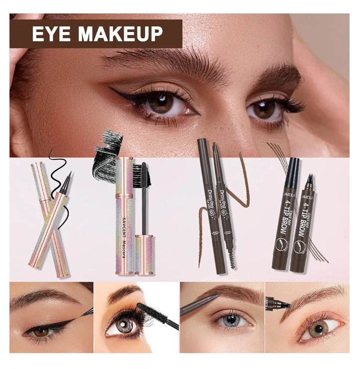 All in One Makeup Kit Full Kit Multipurpose Makeup ,eyeshadow、 liquid foundation,Loose powder,Eyebrow pencil,4-color lip gloss set