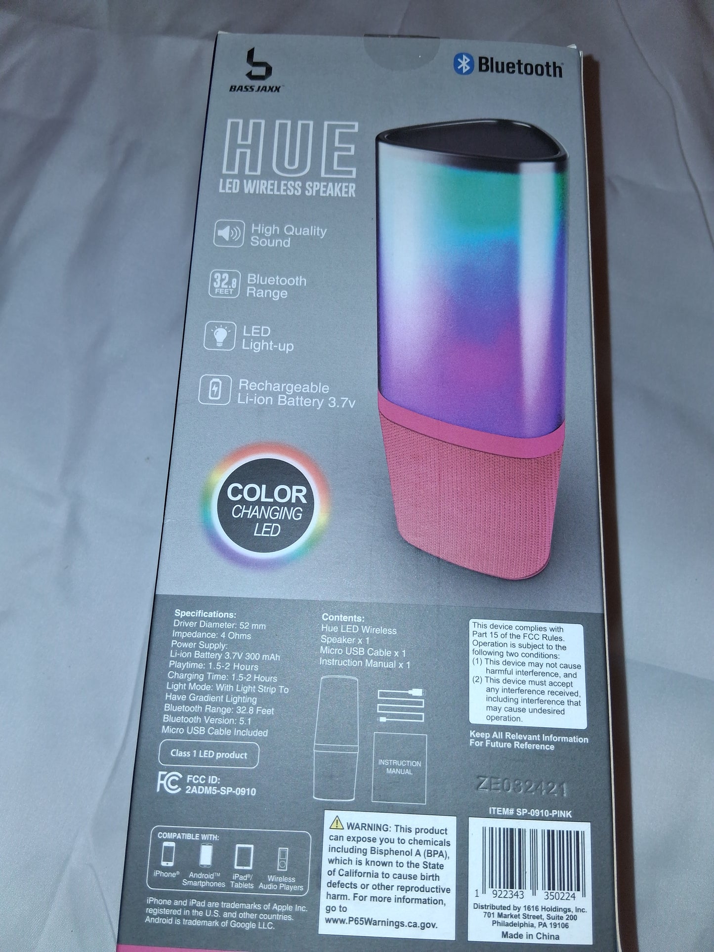 Bluetooth led speaker pink wireless only 1