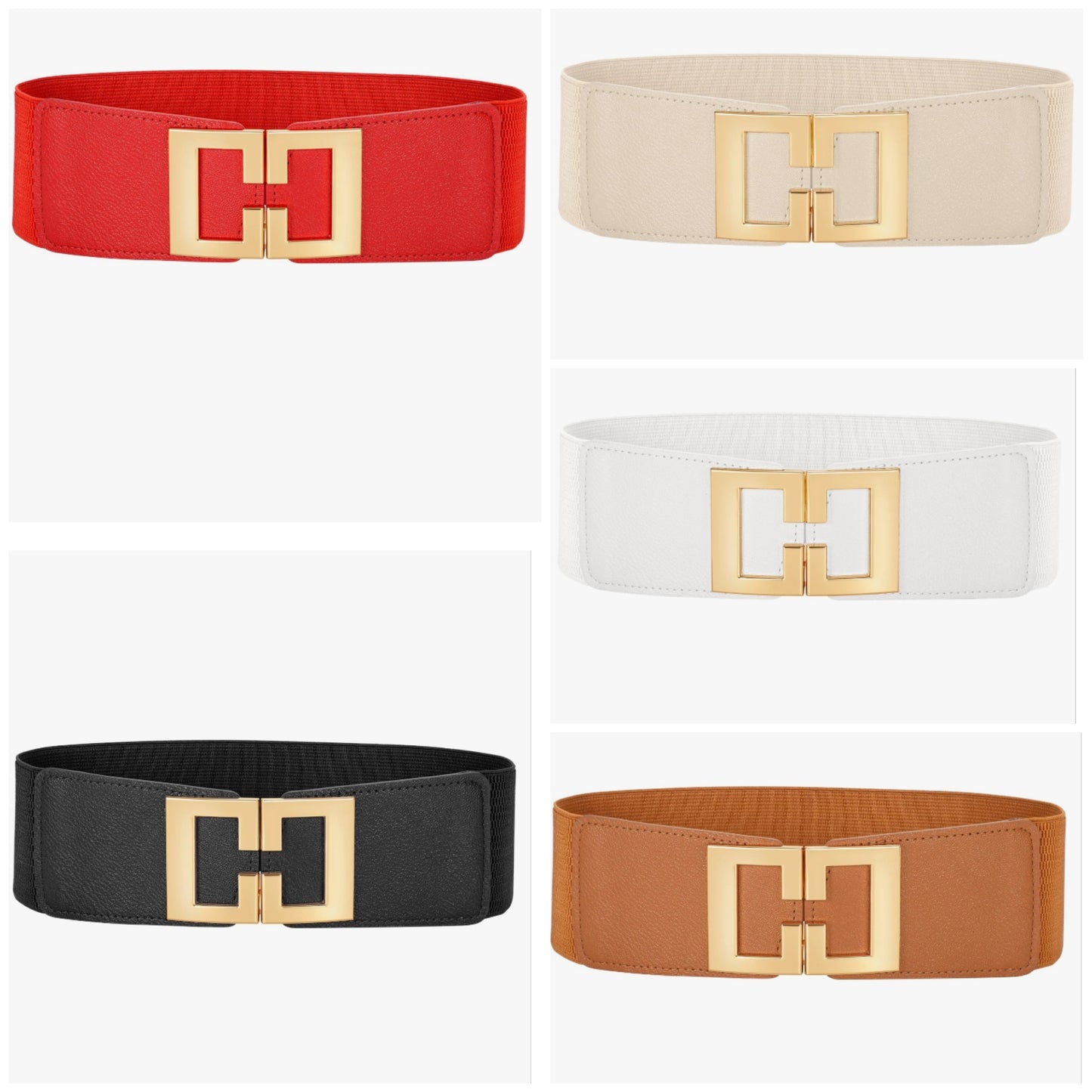 Wide Waist Belts for Women Dresses Vintage Elastic Belts Fashion Stretchy Belt with Gold Buckle