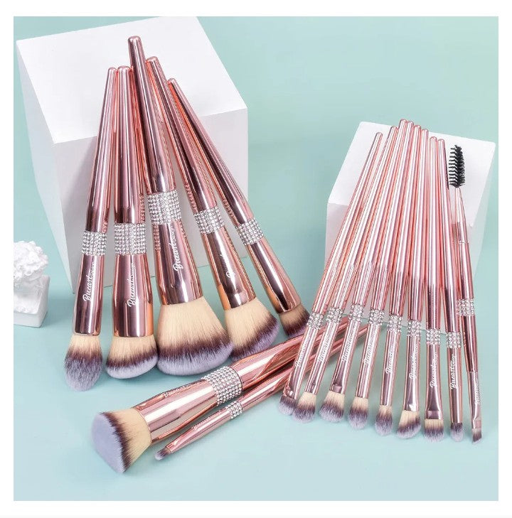 16Pcs ULTRA SOFT Labeled Makeup Brushes Sets -with Foundations Powder Blush Concealer Blending Eyeshadow Contour Brush sets (Rose Gold)