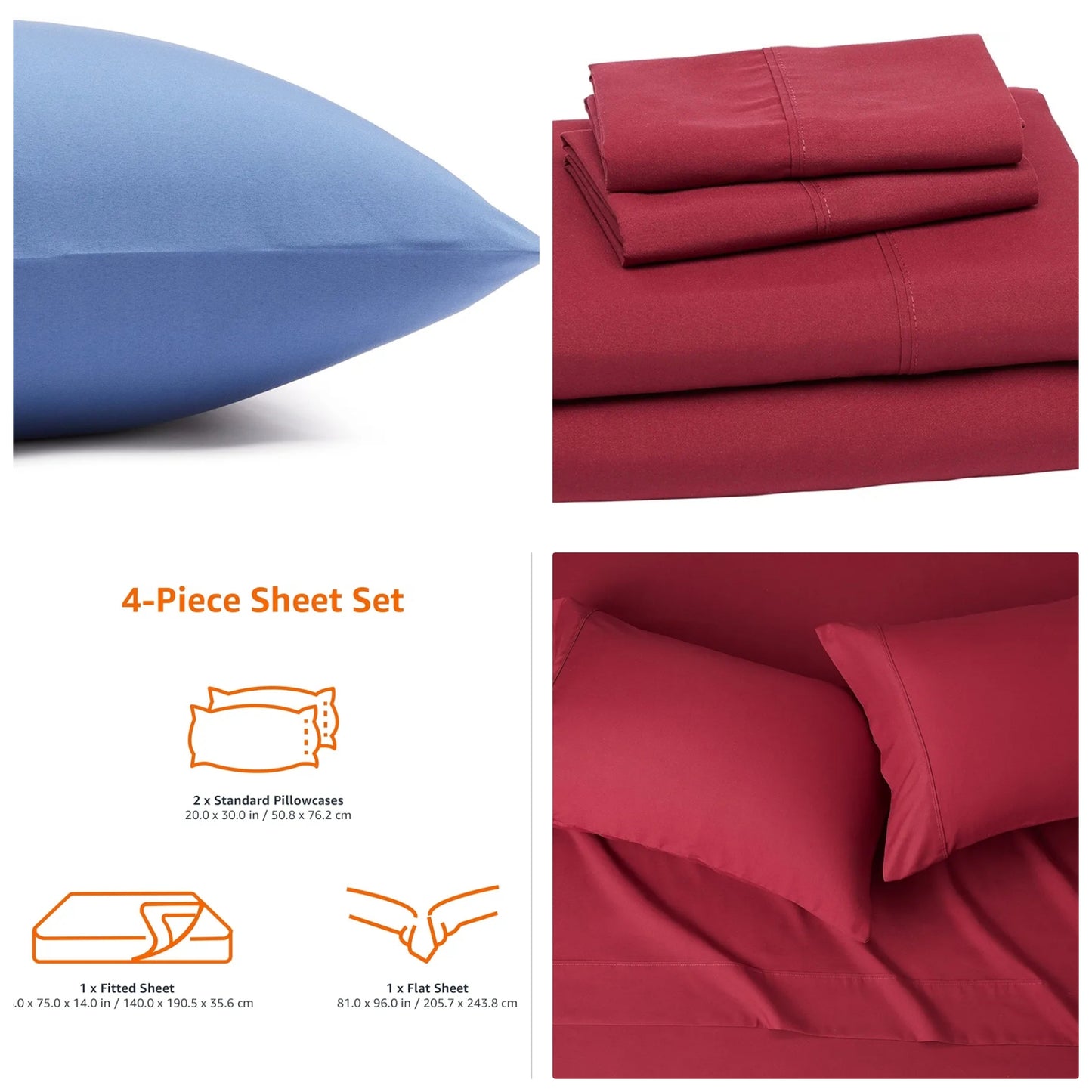 Lightweight, Breathable Super Soft Easy Care Microfiber 4 Piece Bed Sheet Set with 14-Inch Deep Pockets,