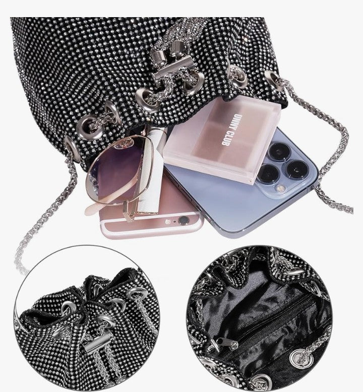 Bling Rhinestone Purse for Women, Glitter Clutch Handbag Bucket Evening Bag for Girls Wedding