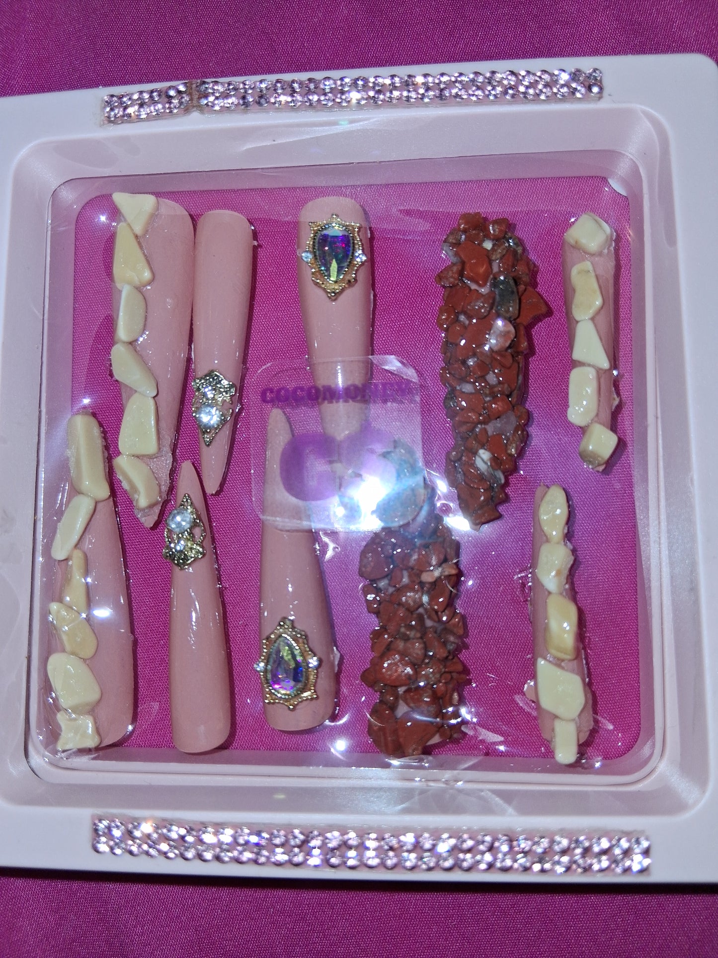 COCOMONEY NAILS CUSTOM 1 OF 1 GLUE ON PRESS ON COMES WITH FREE GIFTS #p36