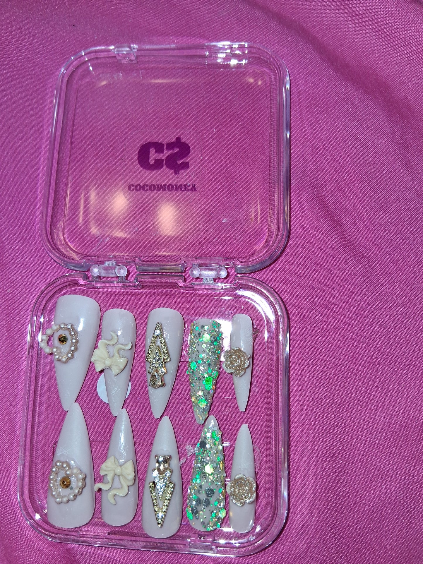 COCOMONEY NAILS CUSTOM 1 OF 1 GLUE ON PRESS ON COMES WITH FREE GIFTS #b75