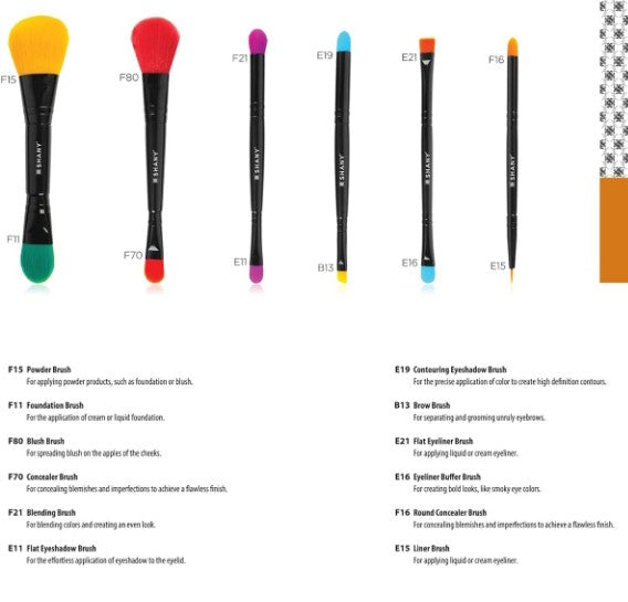 Vegan Makeup Brushes - LUNA - 6 PC Double Sided Travel Make up Brushes with 12 unique Bristles - with Brush storage Pouch - Synthetic