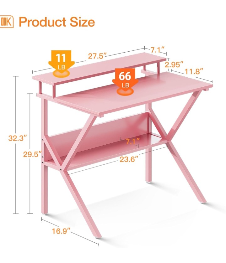 Computer Desk, 27.5 inch Desk for Small Spaces with Storage, Compact Table with Monitor & Storage Shelves for Home Office, Modern Style Laptop Desk,