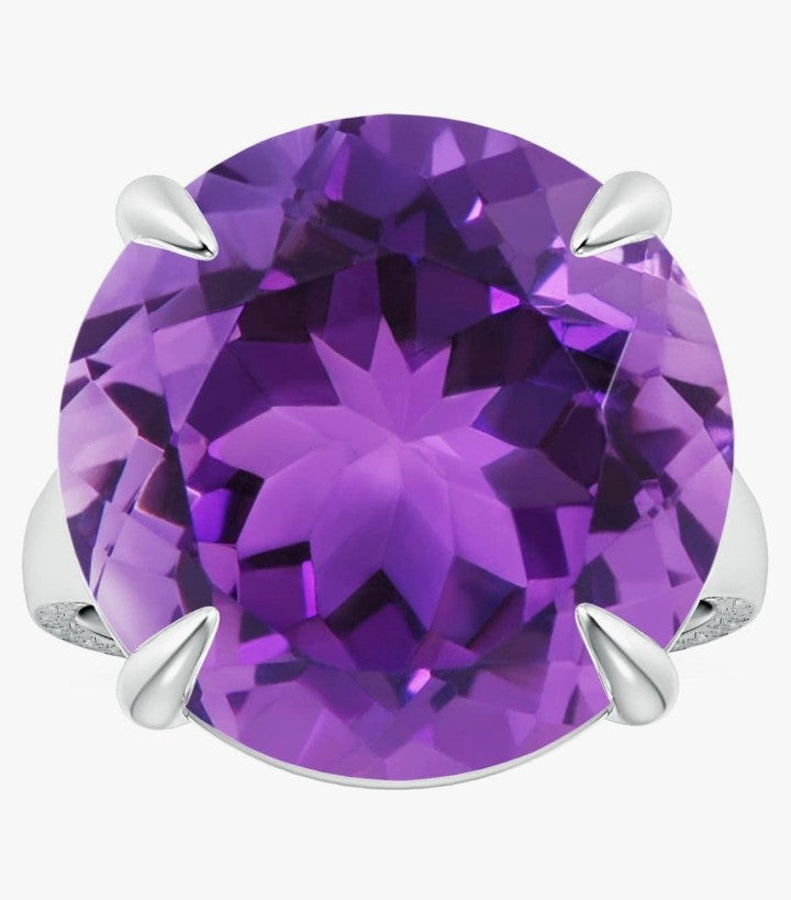 COCOMONEY Natural Claw-Set GIA Certified Solitaire Round 2.36 ct Amethyst Split Shank Ring with Scrollwork in 14K Solid Gold/Platinum for Women Jewelry for Women
