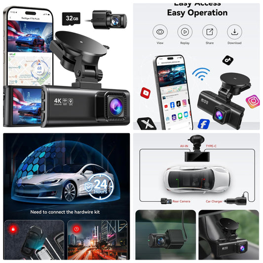 REDTIGER Dash Cam Front Rear, 4K/2.5K Full HD Dash Camera for Cars, Included 32GB Card, Built-in Wi-Fi GPS, 3.16” IPS Screen, Night Vision, 170°Wide Angle, WDR, 24H Parking Mode(F7NP)