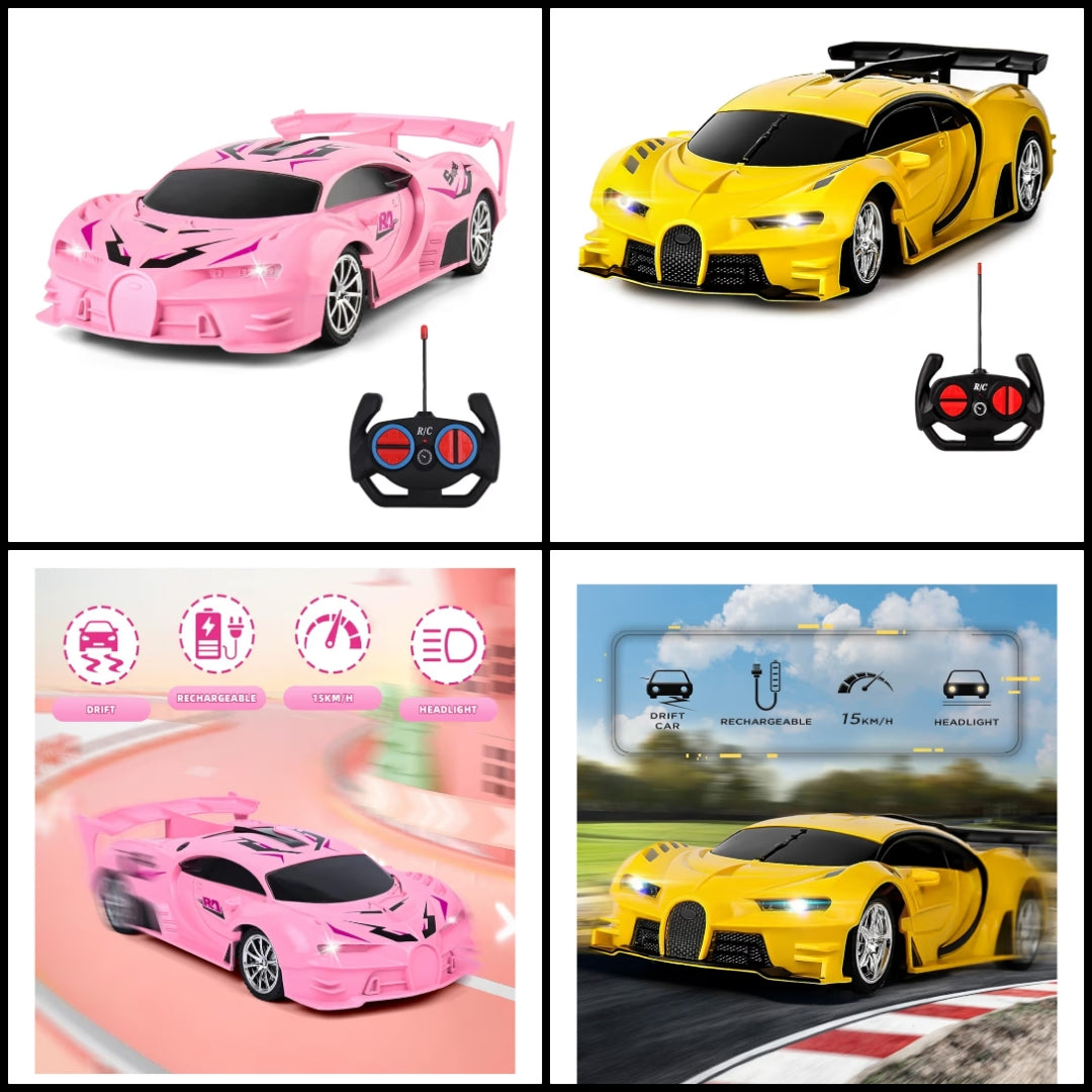 Remote Control Car, Rechargeable High Speed Drift RC Cars Toys for Kids Boys Girls Age 6 7 8-12,1/18 Super Vehicle with Headlight Yellow Racing Hobby Xmas Birthday Gift for Kid