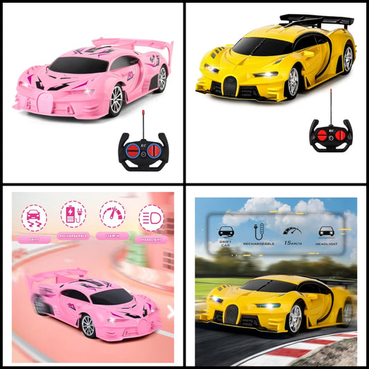 Remote Control Car, Rechargeable High Speed Drift RC Cars Toys for Kids Boys Girls Age 6 7 8-12,1/18 Super Vehicle with Headlight Yellow Racing Hobby Xmas Birthday Gift for Kid