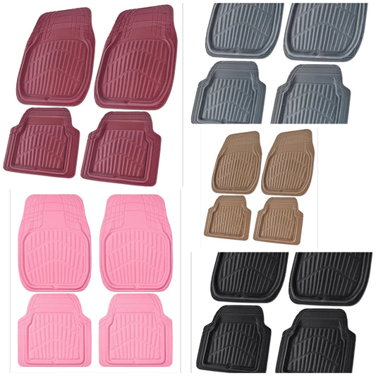 4 Piece Leather Car Floor Mats -3D Waterproof All Weather, Universal Trim to Fit & Anti-Slip Burr Bottom Safety & Light Easy Clean Install for SUV Truck Auto Sedan Van