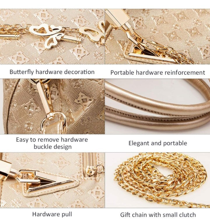 Fashion Handbags set 4pcs PU Leather shoulder Bags Tote Bags Wallets Butterfly Chain Accessories