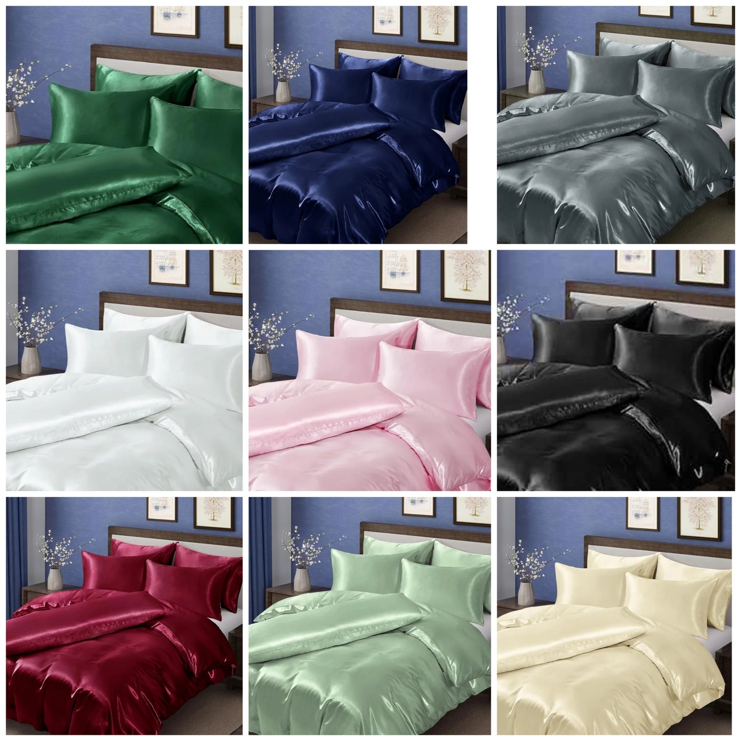 6 Pcs Sage Satin Duvet Cover Set, Silky Bed Duvet Cover Ultra Soft Comforter Cover, 1 Satin Duvet Cover, 1 Body Pillowcase, 4 Pillow Cases (No Comforter)