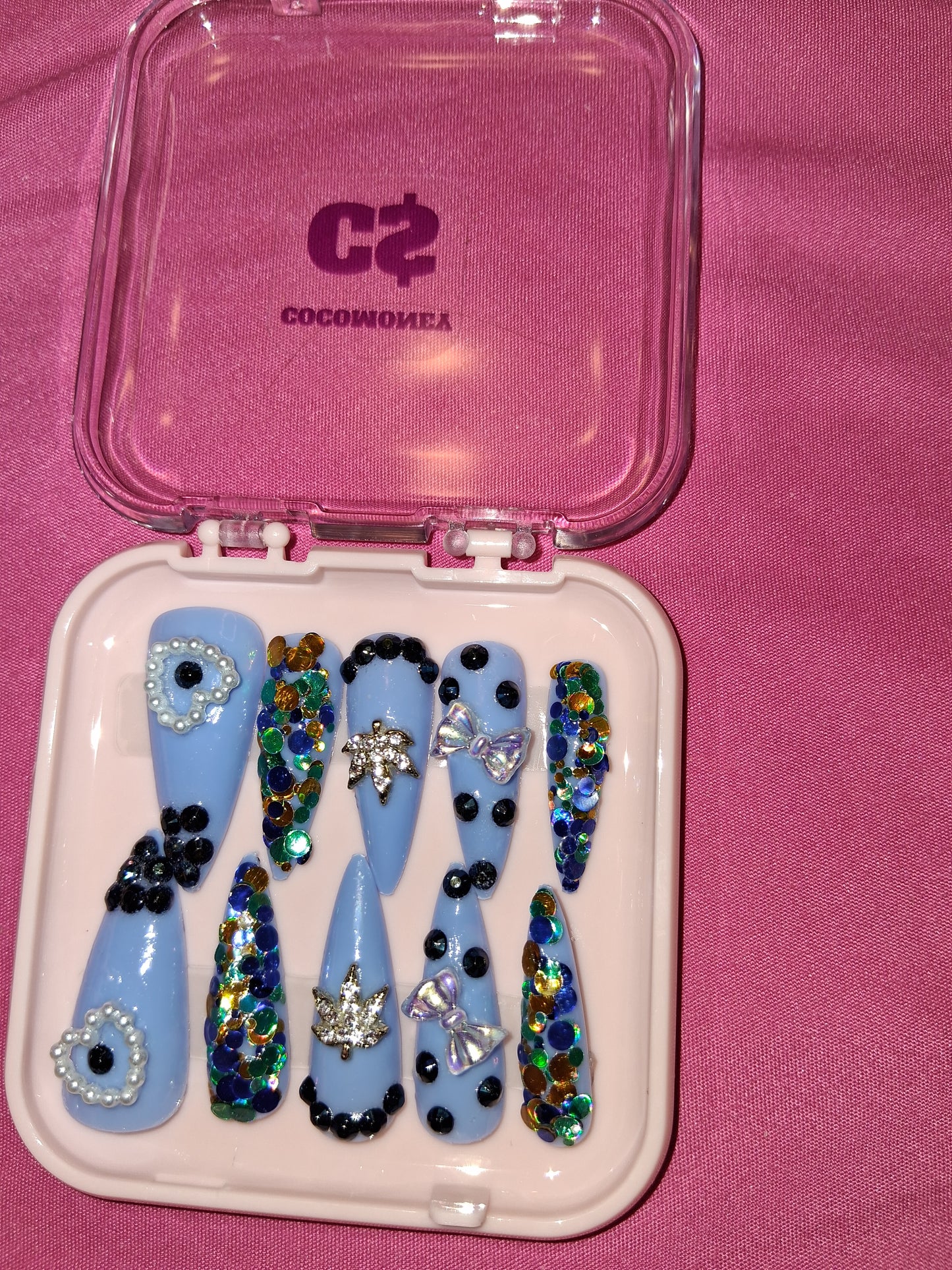 COCOMONEY NAILS CUSTOM 1 OF 1 GLUE ON PRESS ON COMES WITH FREE GIFTS #b74