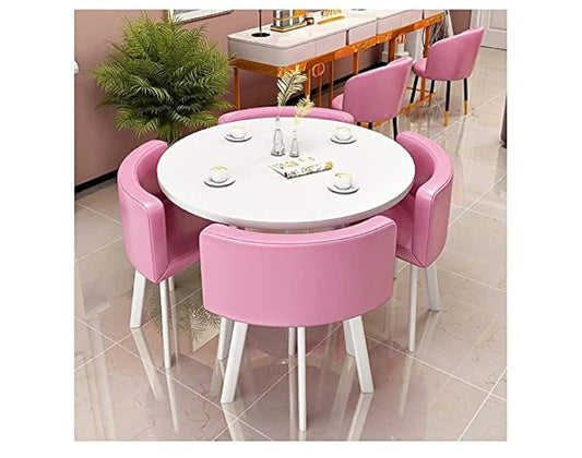 Office Business Hotel Lobby Dining Table Set, Home Dining Table and Chair Set 1 Table and 4 Chairs PU Leather Chair Hotel Clothing Store Restaurant Bedroom Balcony (Color : Red) (Color : Pink)