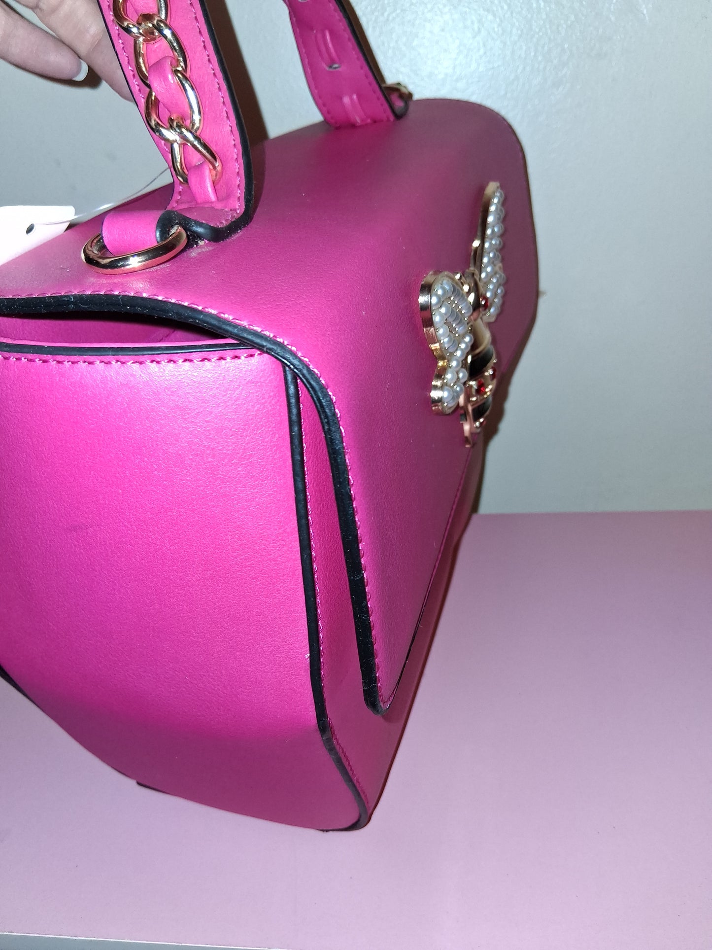 COCOMONEY HANDBAG ONLY 1 PINK MAGNETIC CLOSURE WITH STRAP 11IN BY 8IN BY 4IN pu