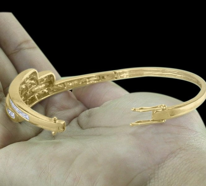 COCOMONEY 3.60 Carat (ctw) Round Cut White Diamond Triple Row Cluster Bangle Bracelet In 10K Or 14k Solid Gold Gift For Women Her (H-I Color, I1-I2 Clarity)