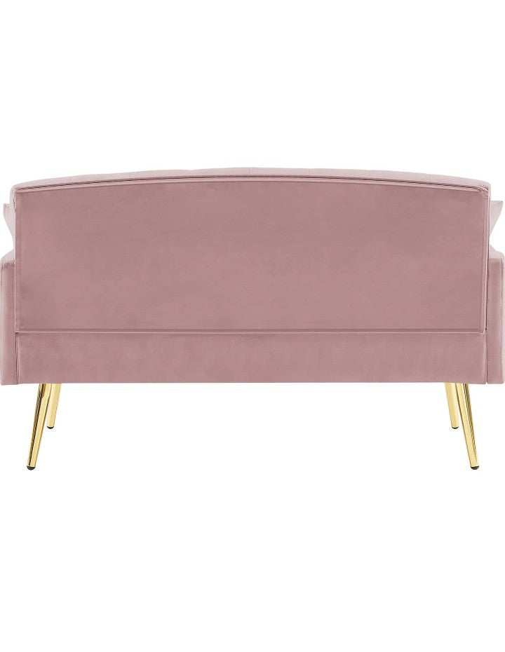 Upholstered Loveseat Sofa, Modern Small Sofa Couch with Side Pocket and Golden Metal Legs, Tufted Leisure Sofa for Living Room, Bedroom, Office, Cream White Teddy