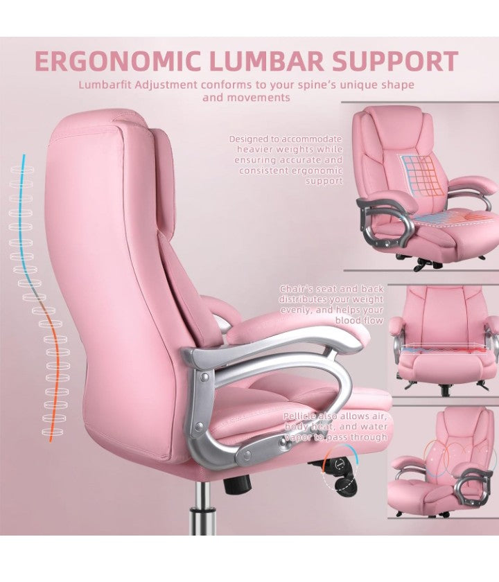 Heavy Duty Office Chair for Low Back Pain Relief, Big and Tall Office Chair with Ergonomic Lumbar Support, High Back Executive Chair with Quiet Rubber Wheel