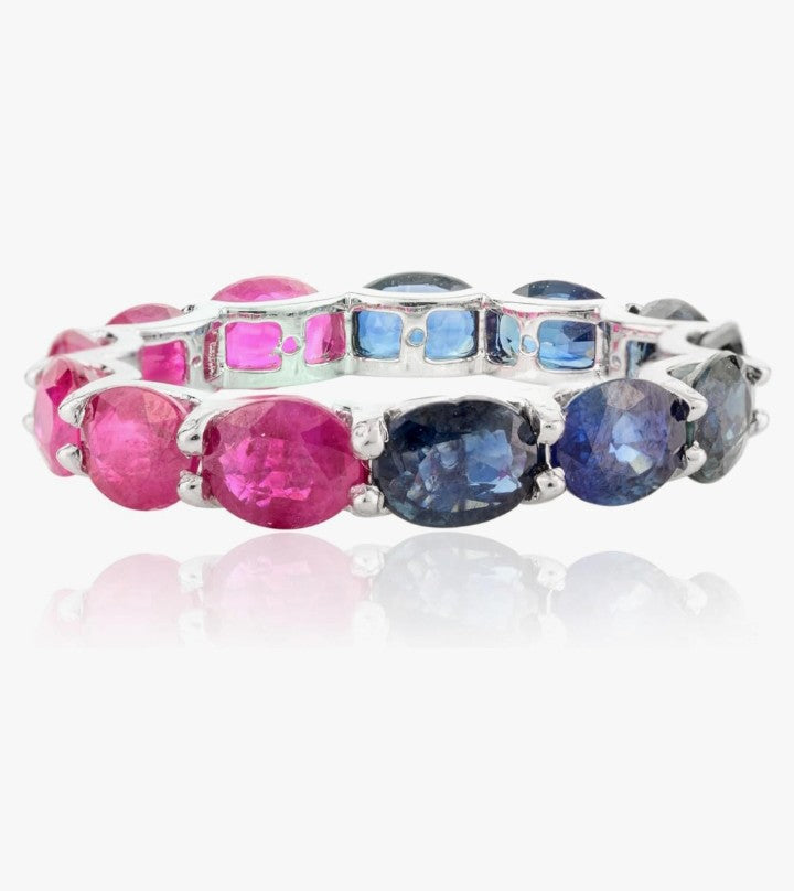 COCOMONEY Ruby & Emerald Eternity Ring- 14K Solid White Gold Stackable Ring- Elegant