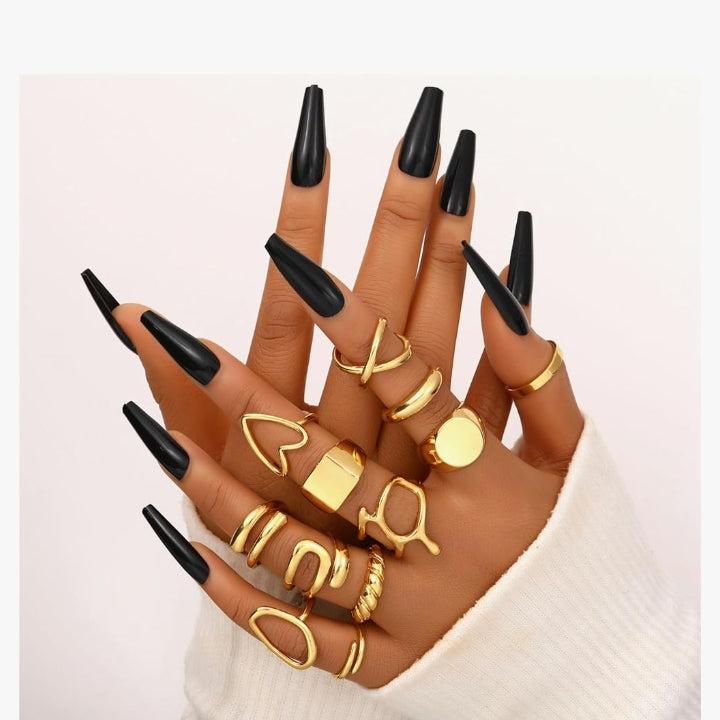 12PCS Gold plated Stackable Rings Set for Women, 18K Gold Plated Open Stacking Knuckle Ring, Adjustable Chunky Signet Rings for Gift