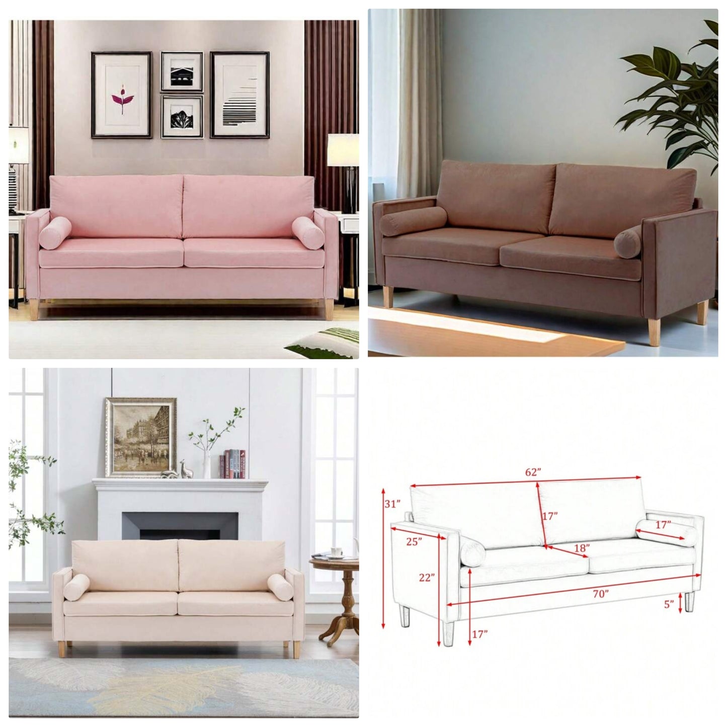 70" Velvet Loveseat Small Sofa Couch 2 Seater Premium Velvet Fabric Loveseat Modern Couches For Living Room