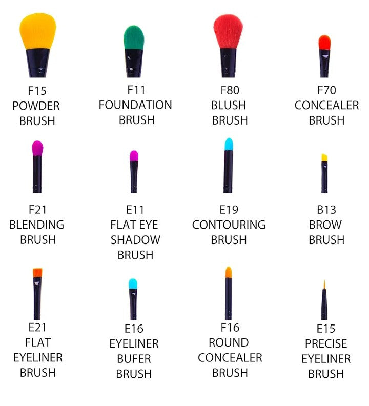 Vegan Makeup Brushes - LUNA - 6 PC Double Sided Travel Make up Brushes with 12 unique Bristles - with Brush storage Pouch - Synthetic