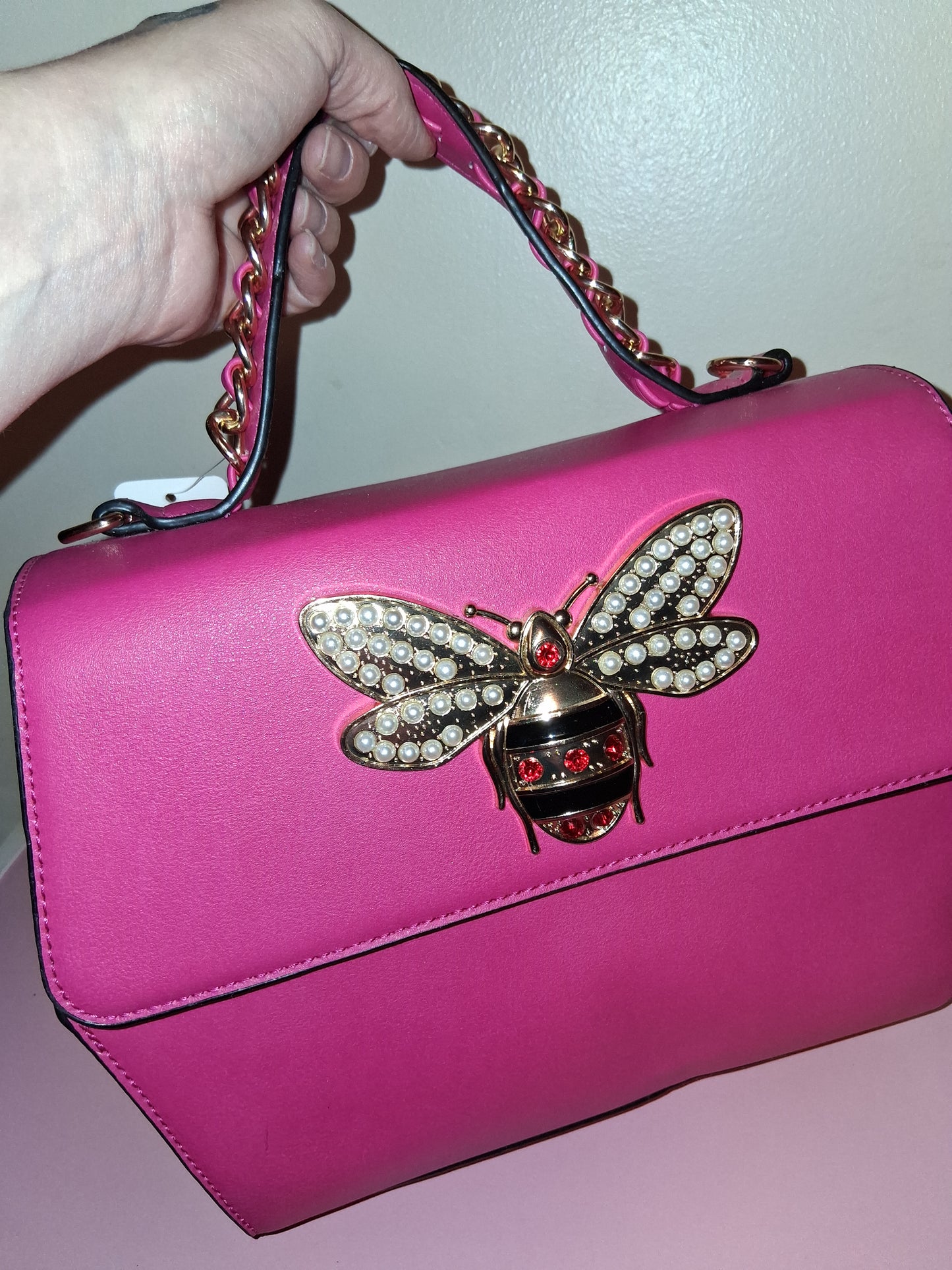 COCOMONEY HANDBAG ONLY 1 PINK MAGNETIC CLOSURE WITH STRAP 11IN BY 8IN BY 4IN pu