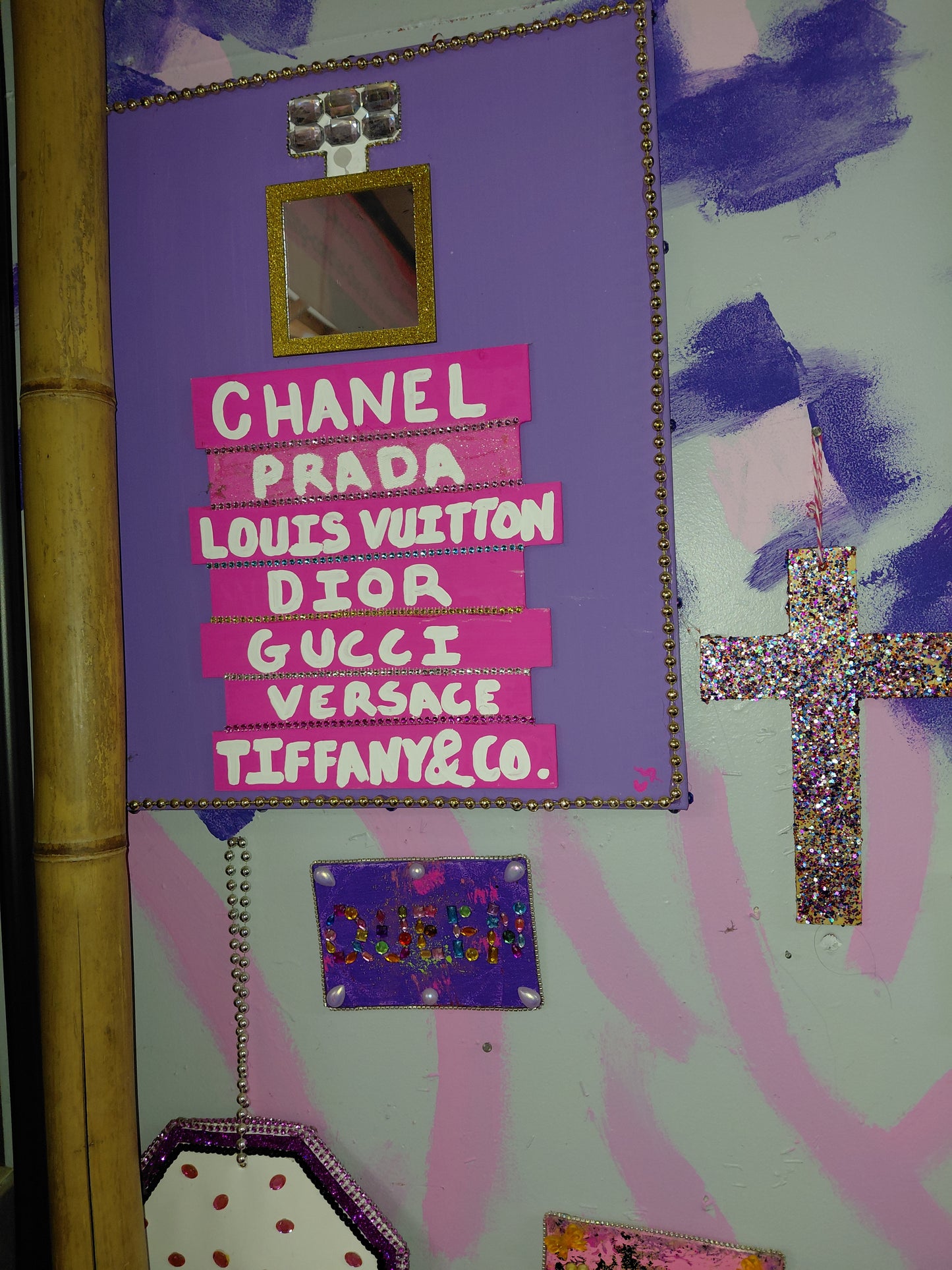 COCOMONEY ART Glitter Cross 1 OF 1 CUSTOM PIECE BY COCOMONEY painting on wood