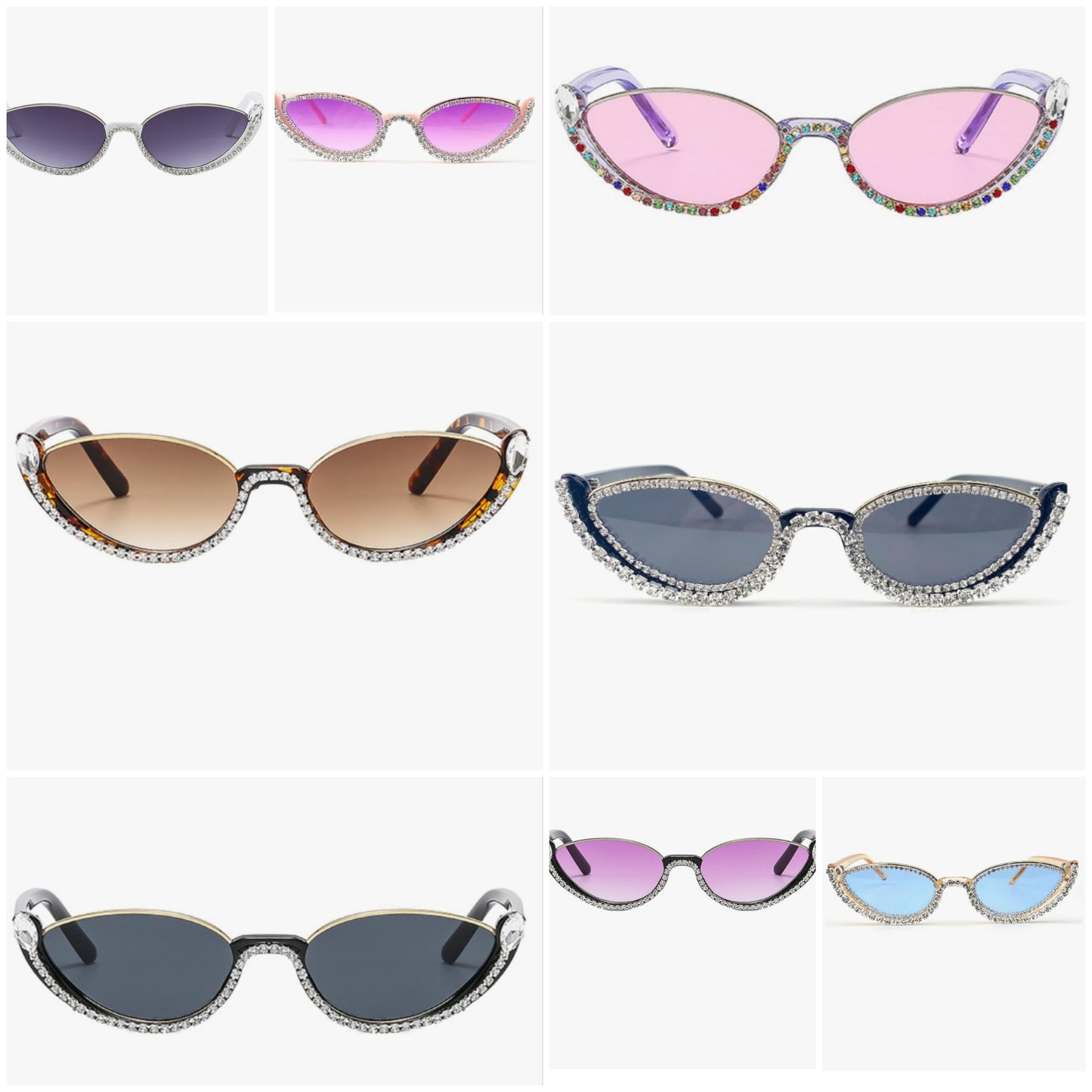 Fashion bling Rhinestone Cat Eye Sunglasses for Women Retro Narrow Cat-eye Diamond Sun Glasses Vintage Style Tinted Lens