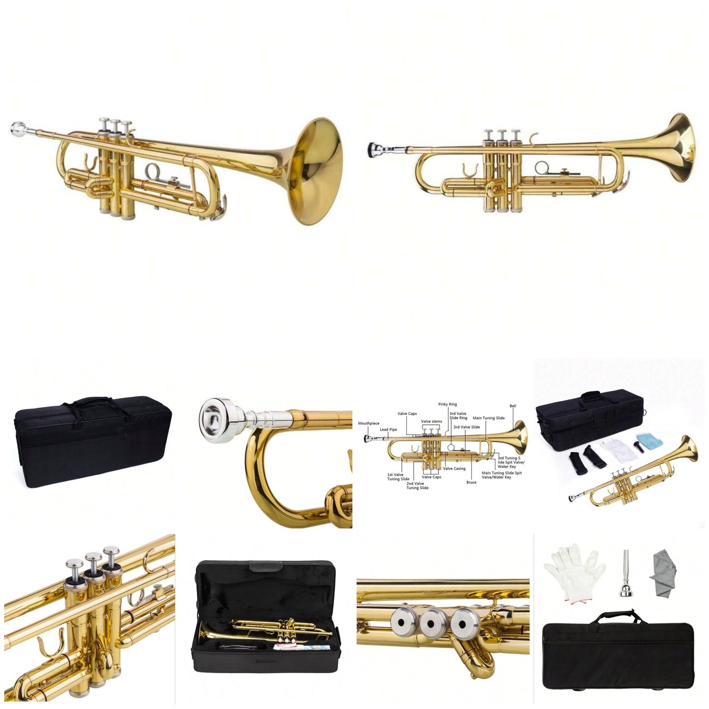 Drop B Tone Adjustable Trumpet Gloves Set Plaint Golden