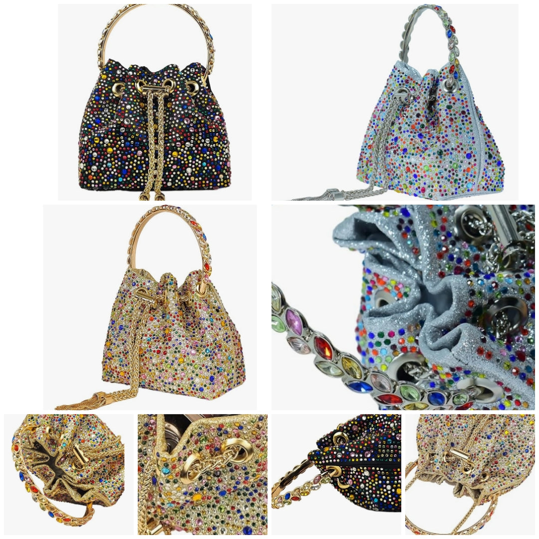 Colorful Crystal Soft Purse Sparkly Rhinestone Handbag Women Clutch Bling Party Crossbody Bag for Prom Cocktail COCOMONEY