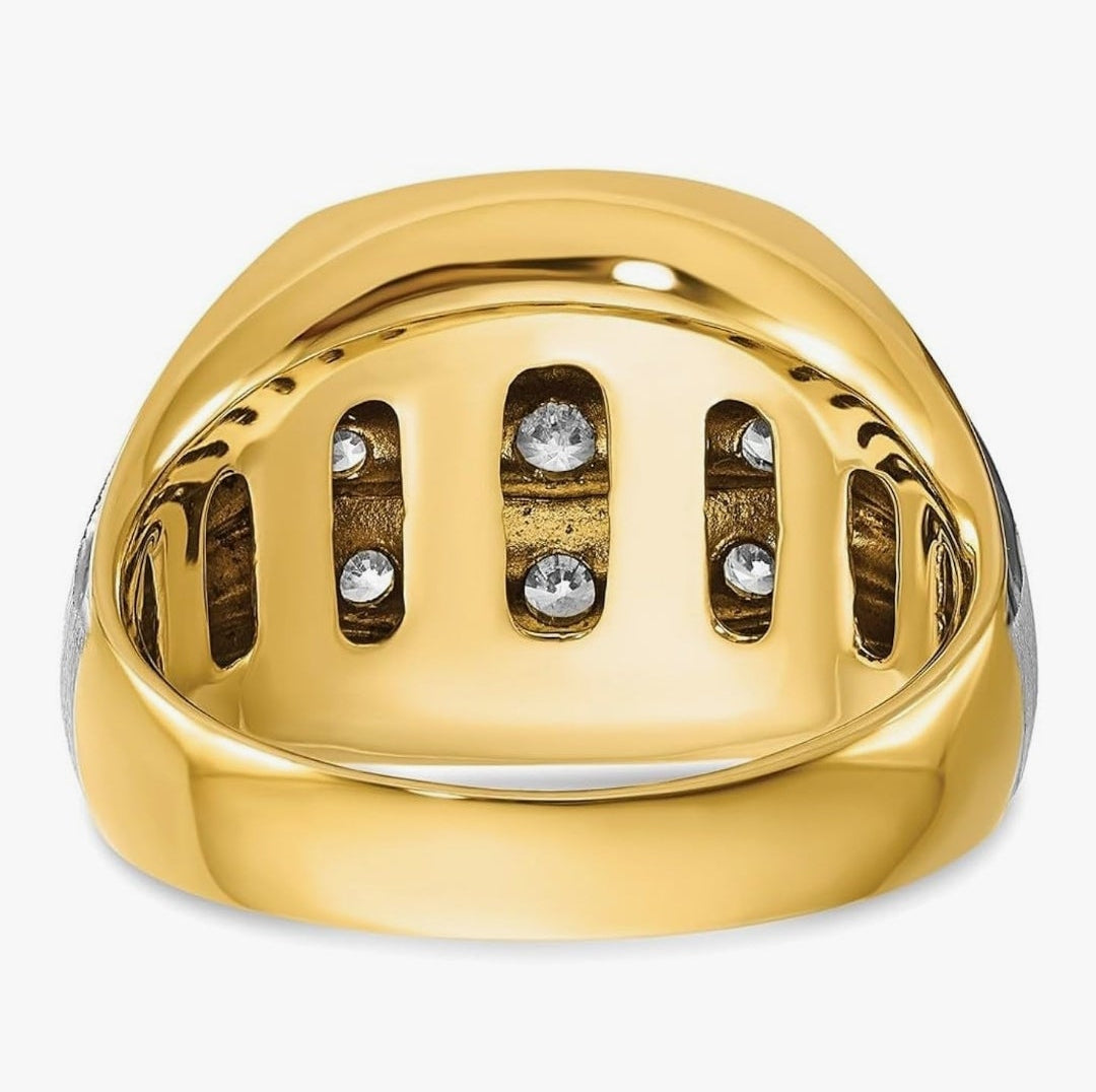 2.65mm 14k Solid Gold Two Tone 1 Ct Lab Grown Diamond SI+ G+ Mens Cluster Ring Size 10-Ring for Men