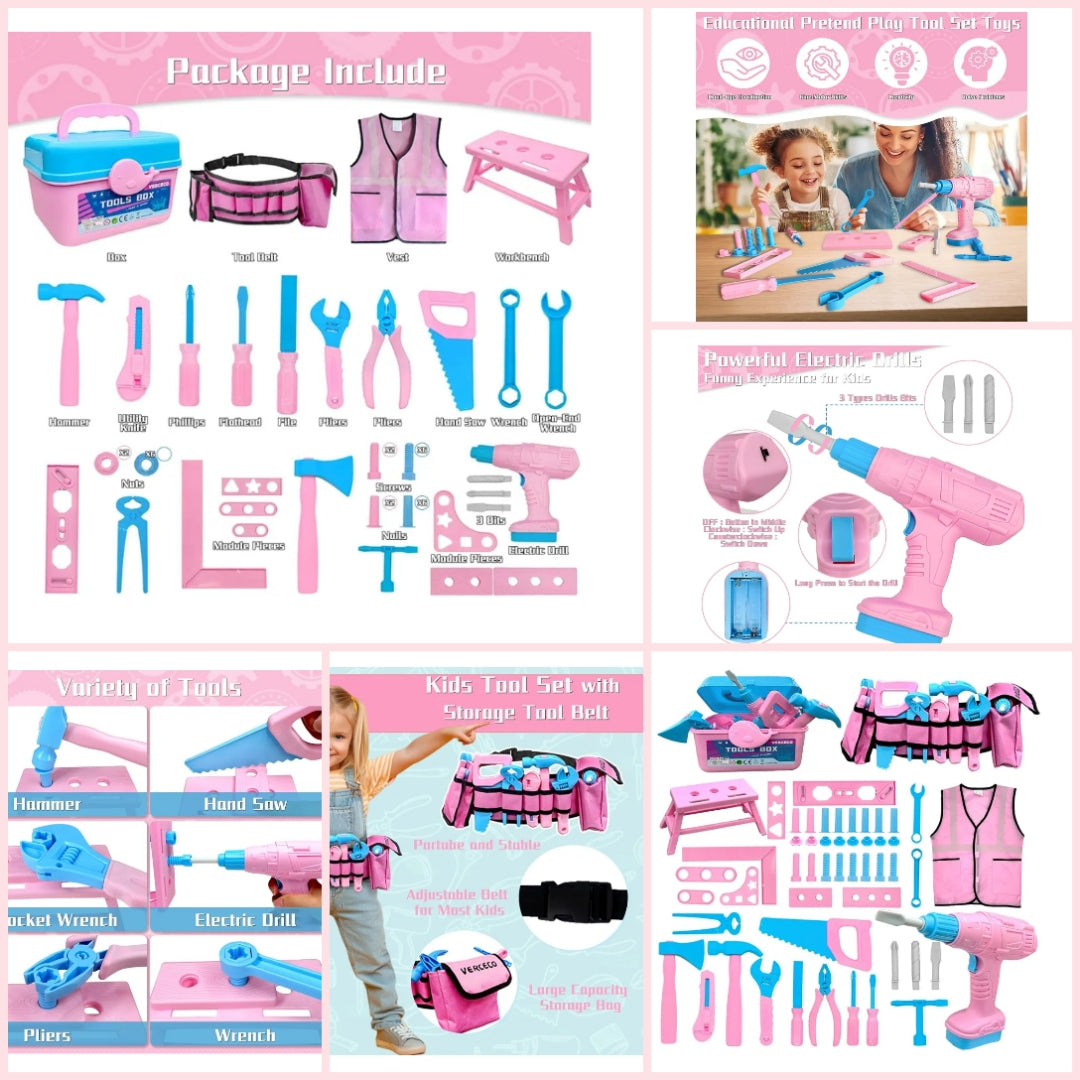 Kids Tool Set - Tool Box, Pretend Play Kids Construction Tool Kit, for Boys, and Girls Ages 3 and Up 6 Sets to choose from choose below