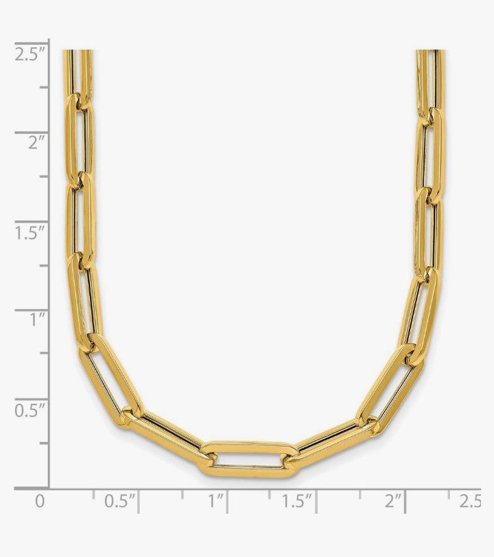 COCOMONEY 14k Yellow Gold Polished 5.3 mm Paperclip Link Chain Necklace 16" to 34"