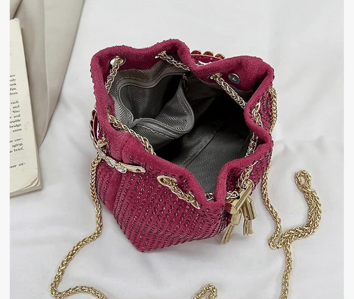 Rhinestone Evening bag Bling Sparkly Crystal Drawstring Bucket Bag Crossbody Bag for Wedding Party Prom