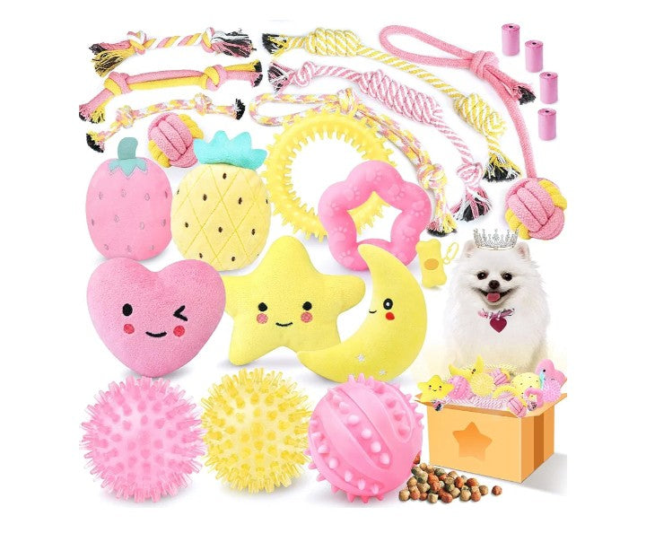 23 Pack Puppy Chew Toys for Teething, Interactive Dog Toys for Puppies, Cute Small Dog Toys with Treat Ball, Squeaky Dog Chew Toys and Ropes