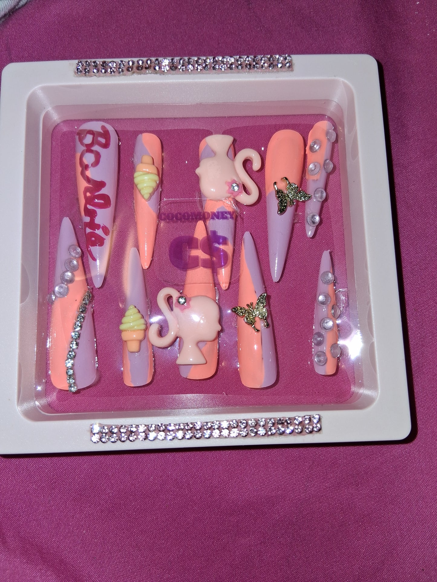 COCOMONEY NAILS CUSTOM 1 OF 1 GLUE ON PRESS ON COMES WITH FREE GIFTS #p46