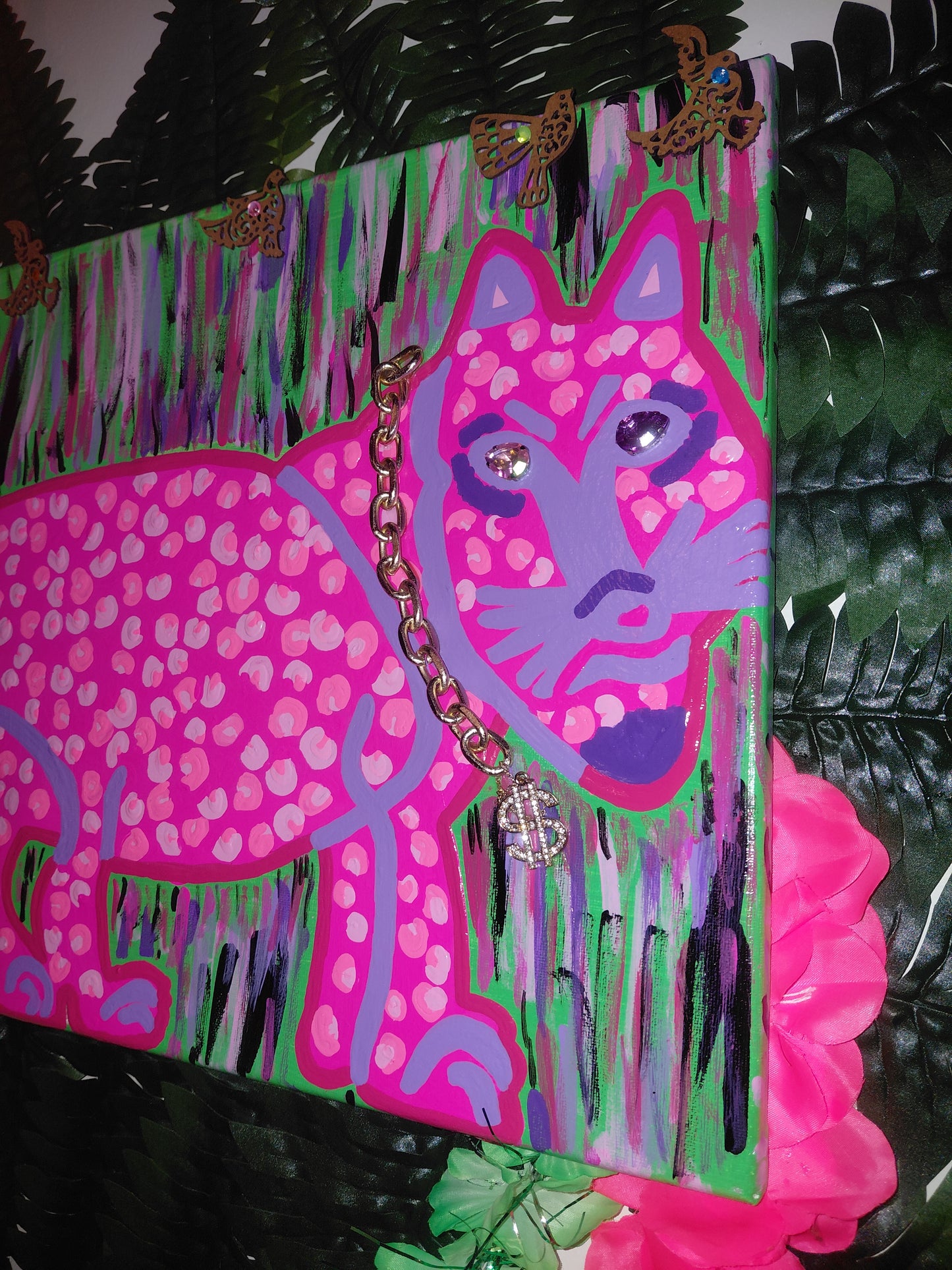 COCOMONEY ART 🎨 IN THE WILD LEOPARD PAINTING 47×46in INCHES CUSTOM 1 OF A KIND PIECE SIGNED C$ COCOMONEY AS SEEN ON YOUTUBE AND TIKTOK