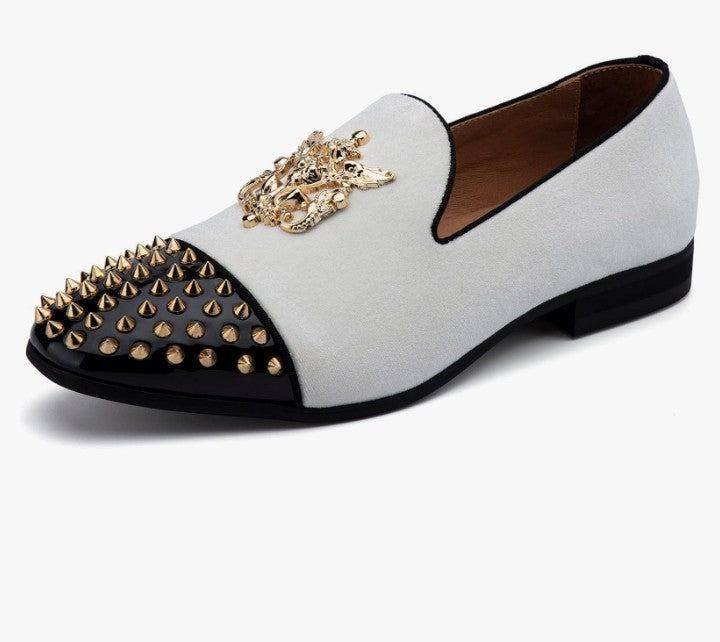 Velvet Loafers Dress Shoes with Metal Embellishments Party Luxury Loafer Shoes