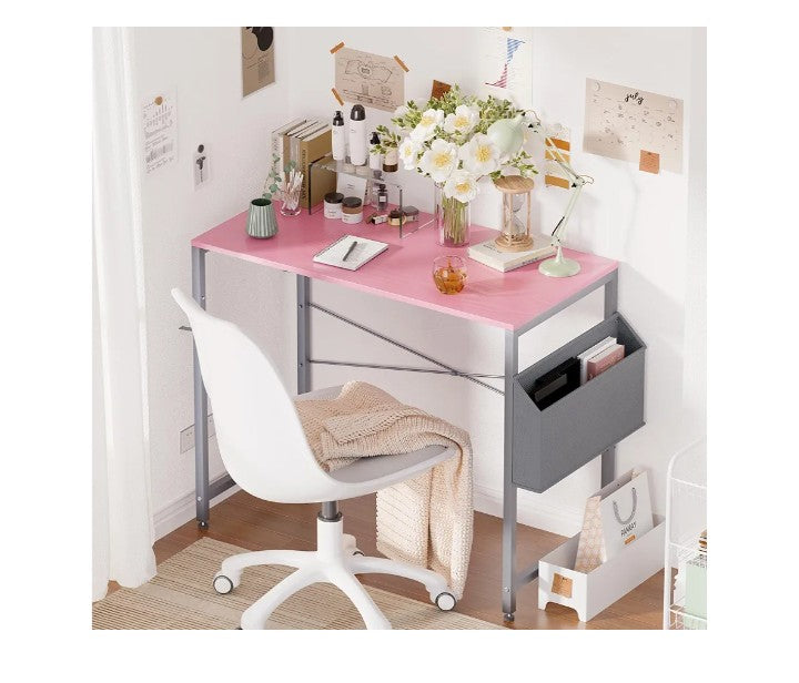 Pamray 32 Inch Computer Desk Small Spaces Desk with Storage Bag for Bedroom Writing and Home Office Work Small Study Desk Table