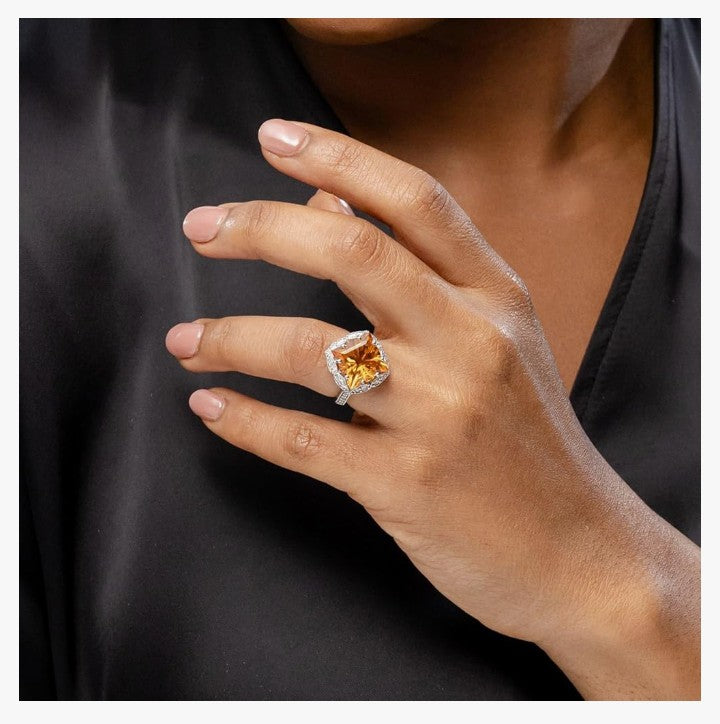 COCOMONEY Natural Citrine Stackable Ring for Women in 14K Solid Gold | November Birthstone, Birthday, Engagement, Anniversary, Wedding Jewelry Gift for Women