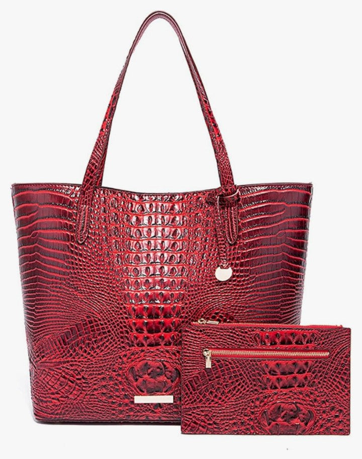 Leather Crocodile-Embossed Pattern With Women Handbags Large Tote Shoulder Bag Top Handle Satchel Hobo