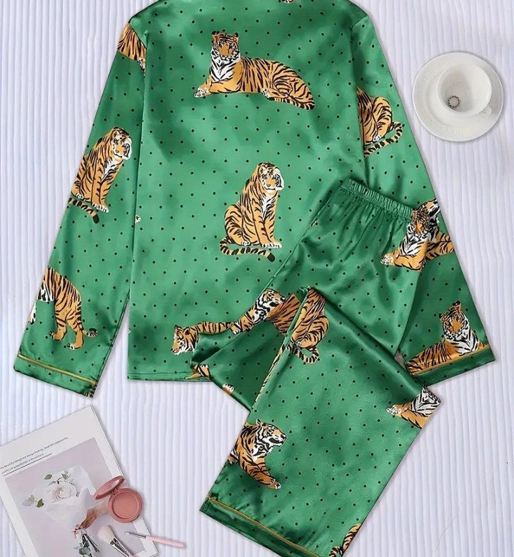 2 PIECE PAJAMAS TIGER PRINT GREEN
