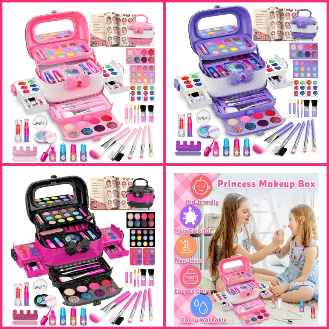 58 Pcs Kids Makeup Kit for Girl, Princess Toys Real Washable Cosmetic Set with Mirror, Kids Makeup Sets for Girls, Play Make Up Birthday Gifts for 3 4 5 6 7 8 9 10 11 12 Years Old Kid