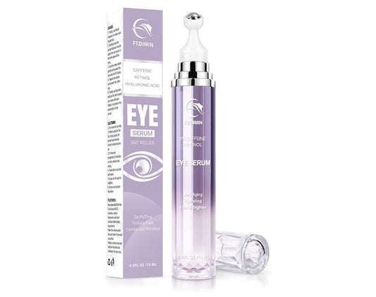 5% Caffeine Eye Cream for Dark Circles Under Treatment Eye Serum for Wrinkles Fine Lines, Retinol Under Cream for Puffiness and Bags with 360° Massage Roller-Ball