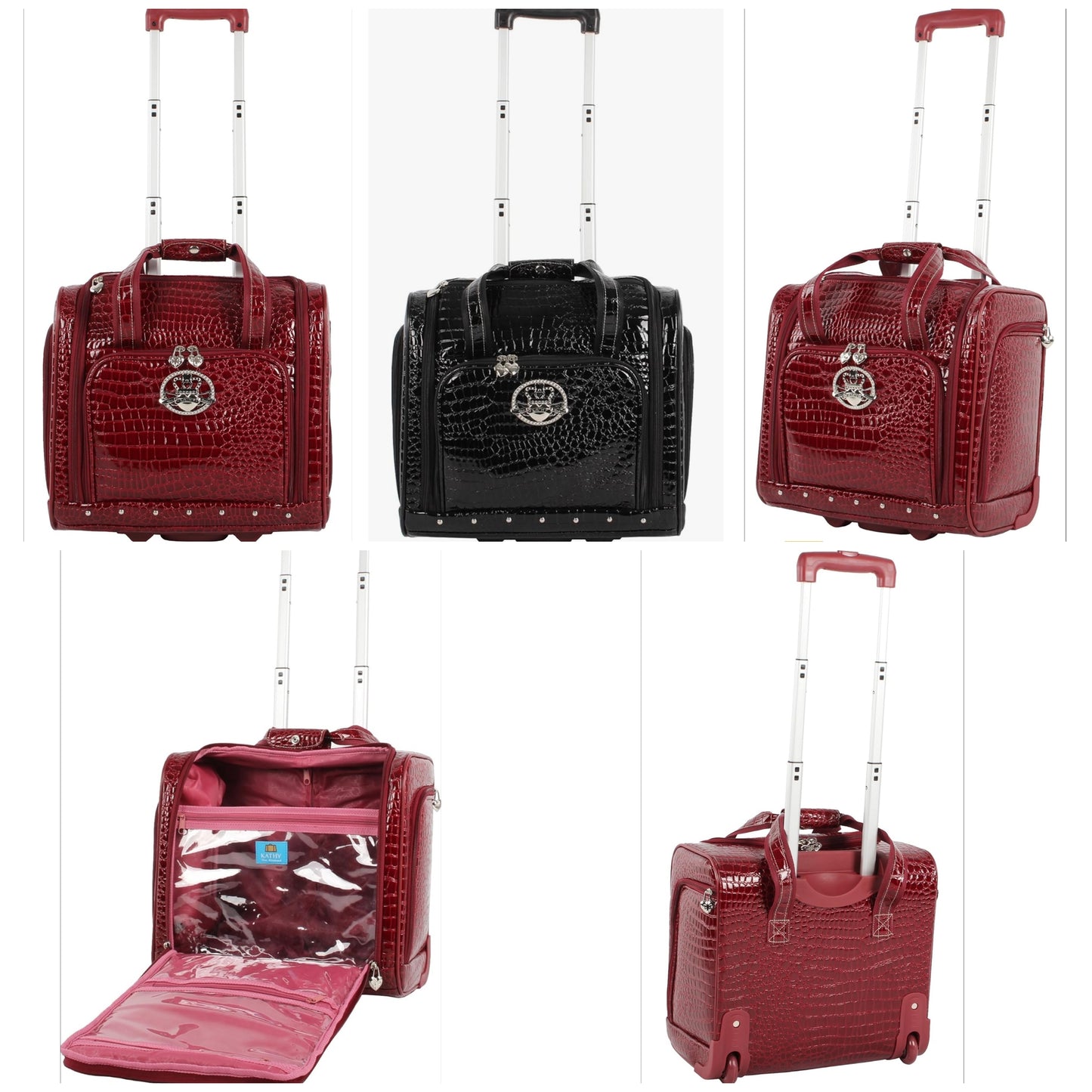 Crocodile PVC Designer Underseat Luggage - 15 Inch Carry On Suitcase- Lightweight Under Seat Bag with 2-Rolling Spinner Wheels